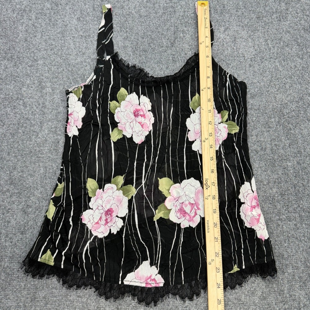 Komarov Y2K Floral Crinkle Lace Trim Cami Top Size M Whimsigoth Romantic - Picture 5 of 7
